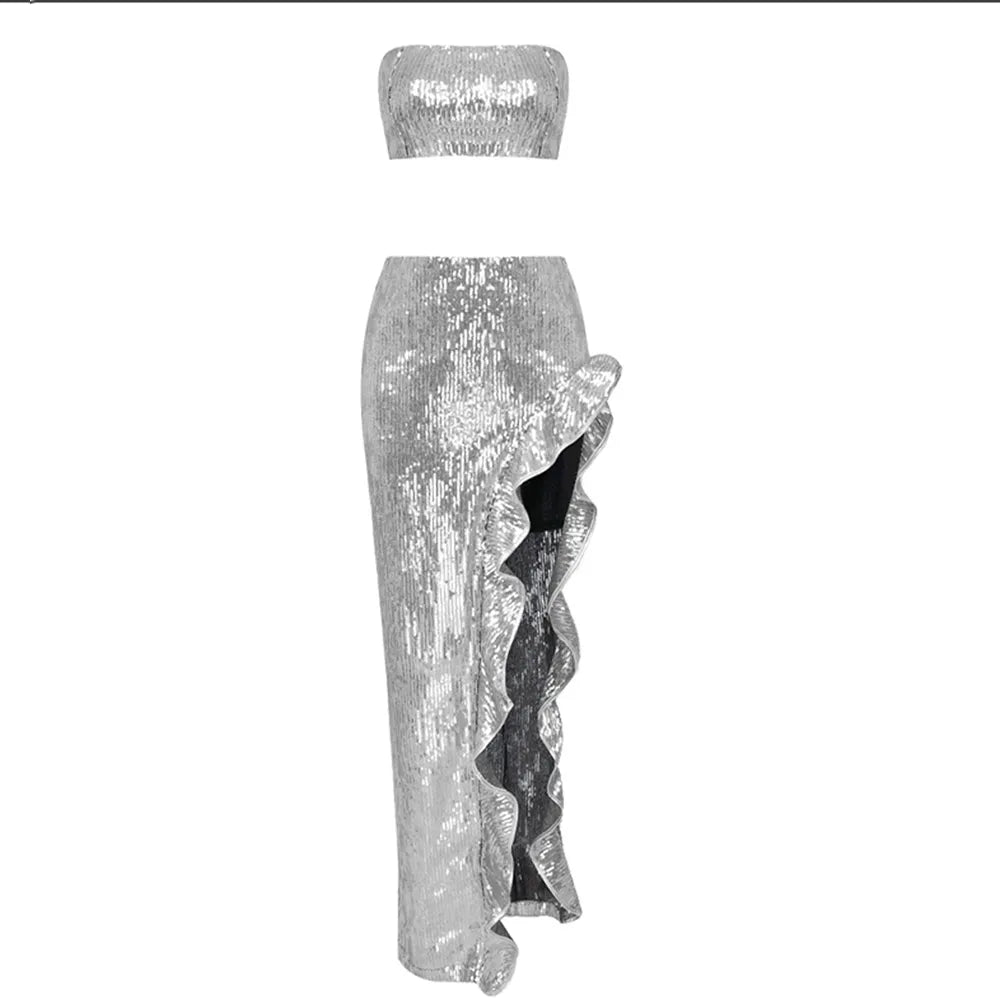 BUNTIE Sequin Top Skirt Set