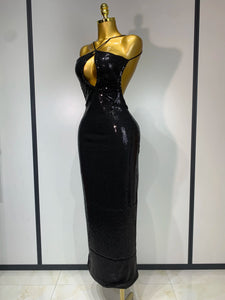 DALIAN Gold Sequin Halter Gown