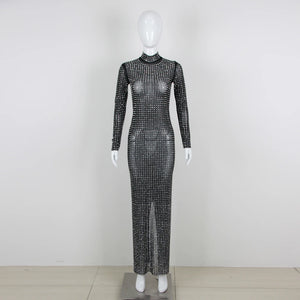 CHARTREUX Mesh Crystal Long Dress