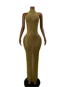 HANGZHOU Gold Rhinestone Evening Gown
