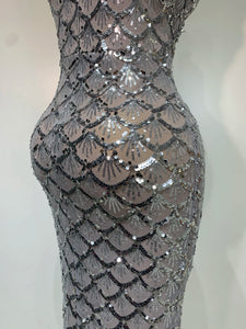 CHANIE Silver Mermaid Sequin Gown