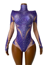 Load image into Gallery viewer, ZHENG Purple Rhinestone Bodysuit
