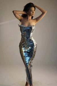 ASHWA Long Metallic Dress