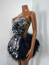 Load image into Gallery viewer, CHONGQUING Sequin Feather Mini Dress
