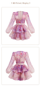 SHANZHOU Bloom Peplum Mini Dress with Puff Sleeves