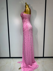 XIAMEN Pink Crystal Corset Gown