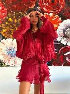 GUIYANG Ruffle Satin Romper Set
