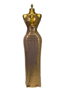 DALIAN Gold Sequin Halter Gown