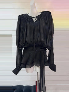 GUIYANG Ruffle Satin Romper Set