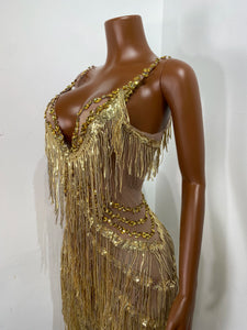 CHANGSHA Gold Fringe Sequin Jumpsuit