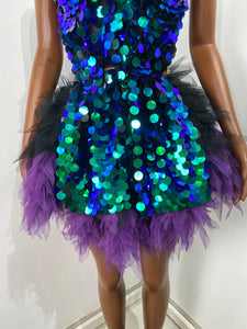 CHONGQUING Sequin Feather Mini Dress