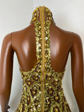 Load image into Gallery viewer, HUBEI Gold Crystal Halter Dress
