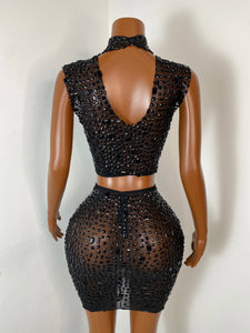 FOSHAN Hot Pink Sparkly Crop Top & Mini Skirt
