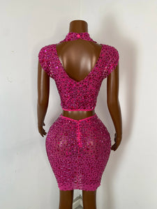 FOSHAN Hot Pink Sparkly Crop Top & Mini Skirt