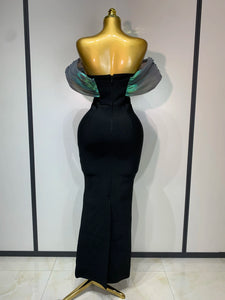 TAIYUAN Emerald Bloom Black Evening Gown
