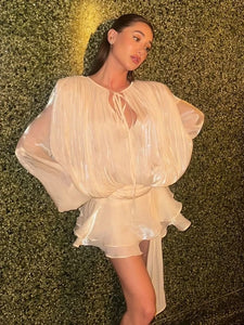 GUIYANG Ruffle Satin Romper Set