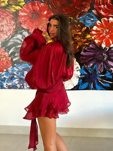 GUIYANG Ruffle Satin Romper Set