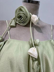WUXI Layered Chiffon Dress with Ruffle Hem & Rosette Tie Set