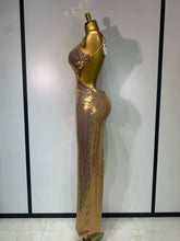 Load image into Gallery viewer, DALIAN Gold Sequin Halter Gown
