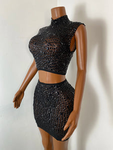 FOSHAN Hot Pink Sparkly Crop Top & Mini Skirt