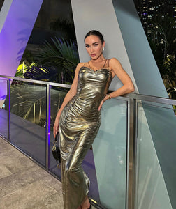 PENGUI Metallic Ankle Dress