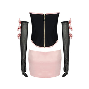SASSA Bow Top Gloves Skirt Set