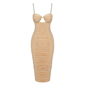 ALMOND Mesh Ruched Midi