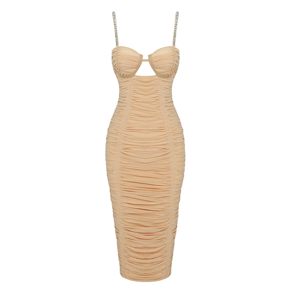 ALMOND Mesh Ruched Midi