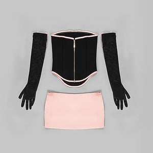SASSA Bow Top Gloves Skirt Set