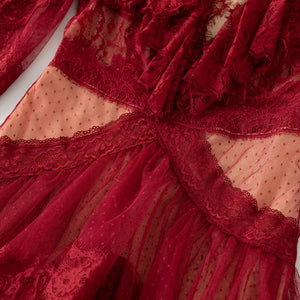 ALBIESBAL Lace Mesh Long Dress