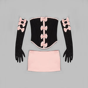 SASSA Bow Top Gloves Skirt Set