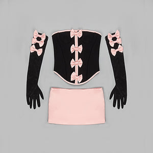 SASSA Bow Top Gloves Skirt Set