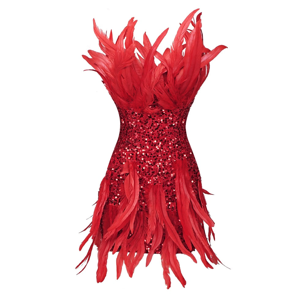 BAOBAB Feather Sequin Dress