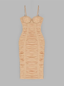 ALMOND Mesh Ruched Midi