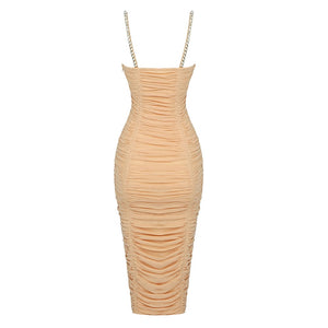 ALMOND Mesh Ruched Midi