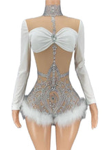 Load image into Gallery viewer, YVES Mesh Crystal Furr Playsuit
