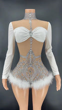 Load image into Gallery viewer, YVES Mesh Crystal Furr Playsuit
