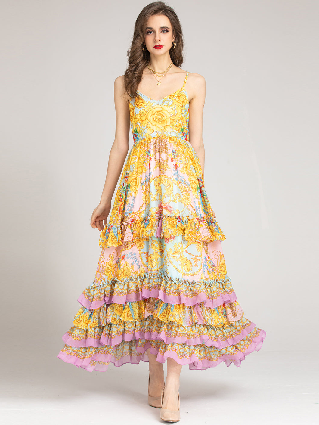VITEX Cascading Floral Long Dress