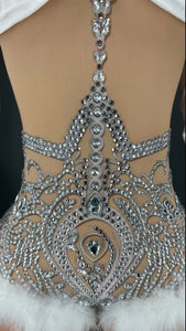 YVES Mesh Crystal Furr Playsuit