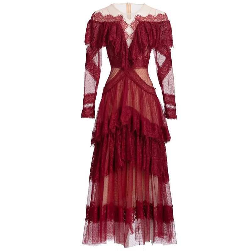 ALBIESBAL Lace Mesh Long Dress