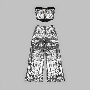 ROSECLUSIA Sequin Top Pants Set