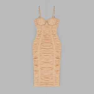ALMOND Mesh Ruched Midi
