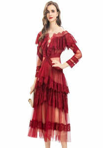 ALBIESBAL Lace Mesh Long Dress