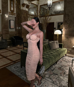 ALMOND Mesh Ruched Midi