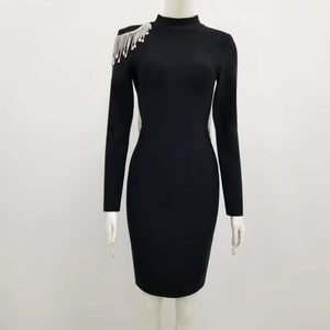 HUERÑA BLACK Tassel Crystal Dress