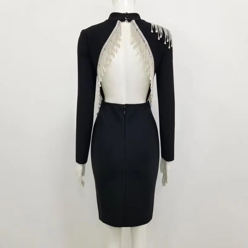 HUERÑA BLACK Tassel Crystal Dress