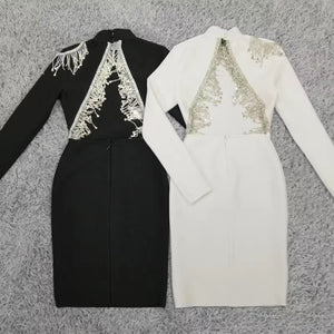 HUERÑA BLACK Tassel Crystal Dress