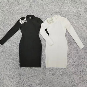 HUERÑA BLACK Tassel Crystal Dress