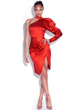 Load image into Gallery viewer, LOMANDRA One-Shoulder Satin Midi
