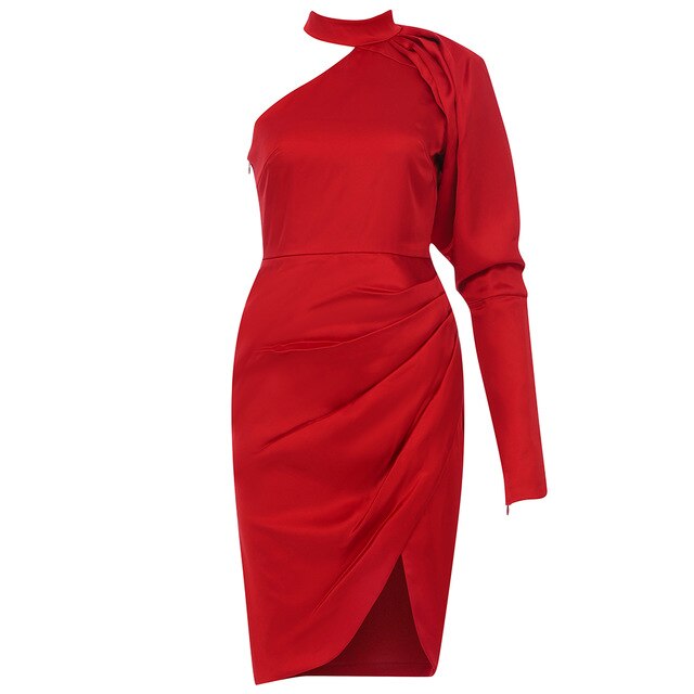 LOMANDRA One-Shoulder Satin Midi